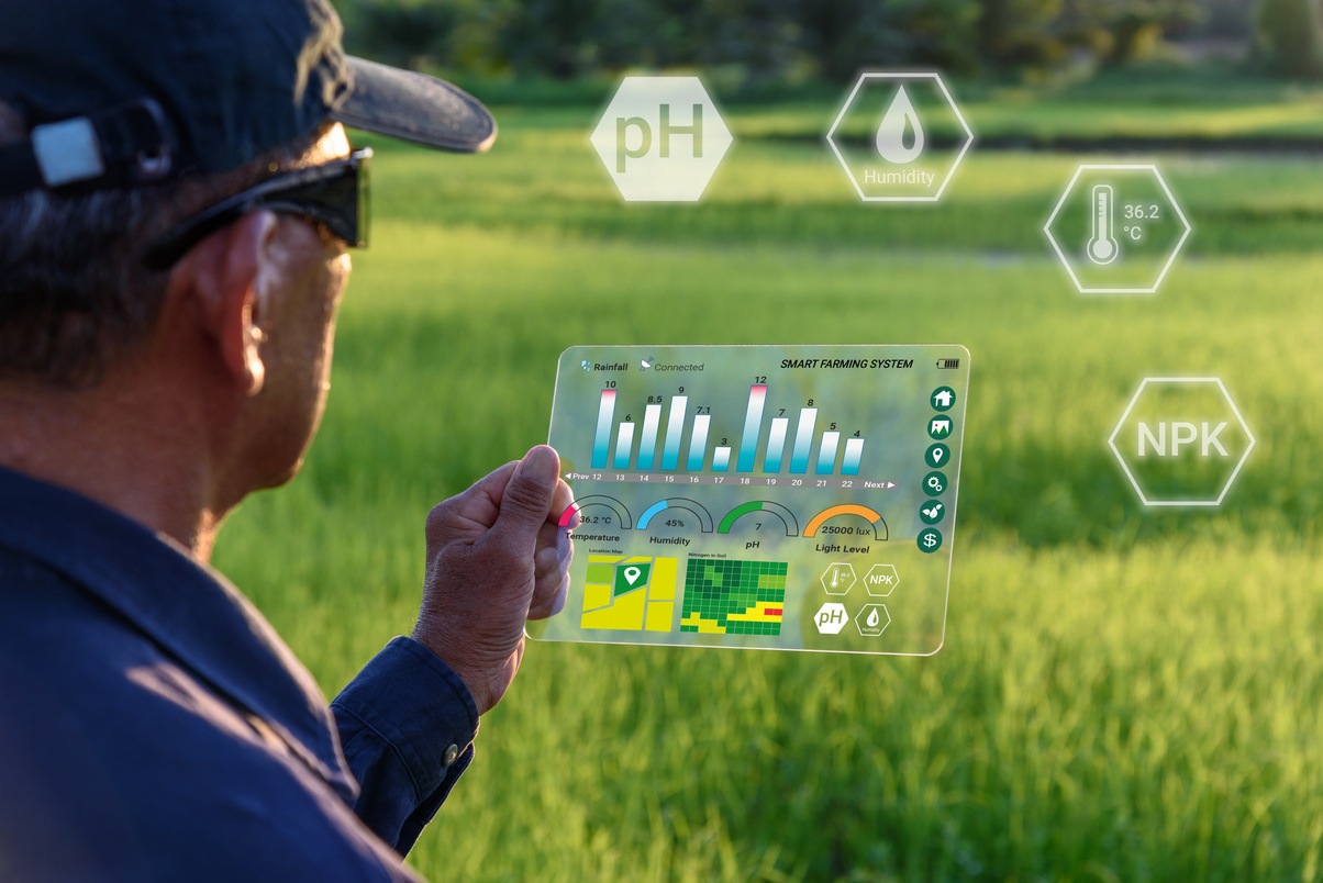 Smart farming with IoT, futuristic agriculture concept